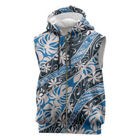 Ninamu Tahiti Tiare Monstera Sleeveless Zip Hoodie Polynesian Pattern Curve Style LT01 Blue - Polynesian Pride