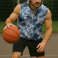 Ninamu Tahiti Tiare Monstera Sleeveless Zip Hoodie Polynesian Pattern Curve Style LT01 - Polynesian Pride