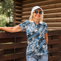 Ninamu Tahiti Tiare Monstera Women Polo Shirt Polynesian Pattern Curve Style LT01 - Polynesian Pride