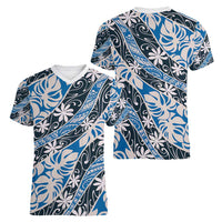 Ninamu Tahiti Tiare Monstera Women V-Neck T-Shirt Polynesian Pattern Curve Style - Polynesian Pride