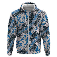 Ninamu Tahiti Tiare Monstera Zip Hoodie Polynesian Pattern Curve Style - Polynesian Pride