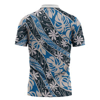 Ninamu Tahiti Tiare Monstera Zipper Polo Shirt Polynesian Pattern Curve Style LT01 - Polynesian Pride