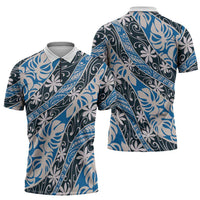 Ninamu Tahiti Tiare Monstera Zipper Polo Shirt Polynesian Pattern Curve Style LT01 - Polynesian Pride