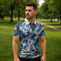 Ninamu Tahiti Tiare Monstera Zipper Polo Shirt Polynesian Pattern Curve Style LT01 - Polynesian Pride