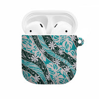 Cyan Tahiti Tiare Monstera AirPods Case Polynesian Pattern Curve Style LT01 Cyan - Polynesian Pride