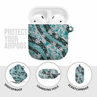 Cyan Tahiti Tiare Monstera AirPods Case Polynesian Pattern Curve Style - Polynesian Pride