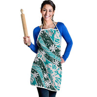 Cyan Tahiti Tiare Monstera Apron Polynesian Pattern Curve Style - Polynesian Pride