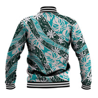 Cyan Tahiti Tiare Monstera Baseball Jacket Polynesian Pattern Curve Style - Polynesian Pride