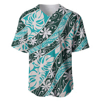 Cyan Tahiti Tiare Monstera Baseball Jersey Polynesian Pattern Curve Style LT01 Cyan - Polynesian Pride