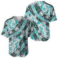 Cyan Tahiti Tiare Monstera Baseball Jersey Polynesian Pattern Curve Style LT01 - Polynesian Pride