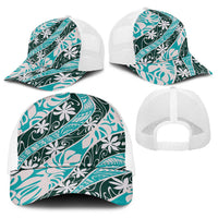 Cyan Tahiti Tiare Monstera Baseball Net Cap Polynesian Pattern Curve Style LT01 - Polynesian Pride
