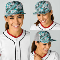 Cyan Tahiti Tiare Monstera Baseball Net Cap Polynesian Pattern Curve Style LT01 - Polynesian Pride
