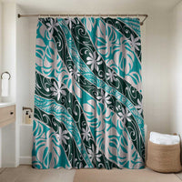 Cyan Tahiti Tiare Monstera Bathroom Set Polynesian Pattern Curve Style - Polynesian Pride