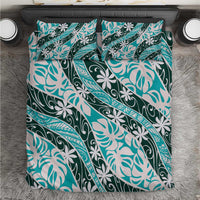 Cyan Tahiti Tiare Monstera Bedding Set Polynesian Pattern Curve Style - Polynesian Pride
