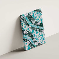 Cyan Tahiti Tiare Monstera Canvas Wall Art Polynesian Pattern Curve Style - Polynesian Pride