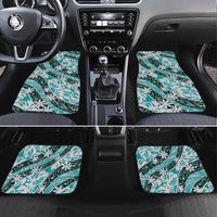 Cyan Tahiti Tiare Monstera Car Mats Polynesian Pattern Curve Style - Polynesian Pride