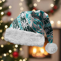 Cyan Tahiti Tiare Monstera Christmas Santa Hat Polynesian Pattern Curve Style - Polynesian Pride