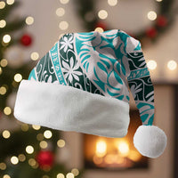 Cyan Tahiti Tiare Monstera Christmas Santa Hat Polynesian Pattern Curve Style - Polynesian Pride