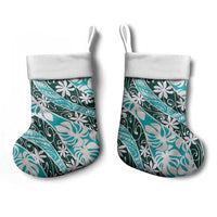 Cyan Tahiti Tiare Monstera Christmas Stocking Polynesian Pattern Curve Style - Polynesian Pride