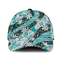 Cyan Tahiti Tiare Monstera Classic Cap Polynesian Pattern Curve Style LT01 Universal Fit Cyan - Polynesian Pride