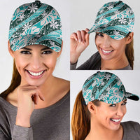 Cyan Tahiti Tiare Monstera Classic Cap Polynesian Pattern Curve Style LT01 - Polynesian Pride