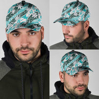 Cyan Tahiti Tiare Monstera Classic Cap Polynesian Pattern Curve Style LT01 - Polynesian Pride