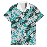 Cyan Tahiti Tiare Monstera Family Matching Long Sleeve Bodycon Dress and Hawaiian Shirt Polynesian Pattern Curve Style - Polynesian Pride
