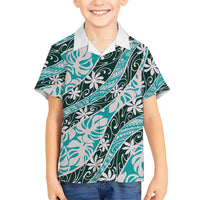 Cyan Tahiti Tiare Monstera Family Matching Off Shoulder Maxi Dress and Hawaiian Shirt Polynesian Pattern Curve Style - Polynesian Pride