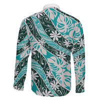 Cyan Tahiti Tiare Monstera Family Matching Off Shoulder Short Dress and Hawaiian Shirt Polynesian Pattern Curve Style LT01 - Polynesian Pride