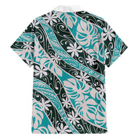 Cyan Tahiti Tiare Monstera Family Matching Tank Maxi Dress and Hawaiian Shirt Polynesian Pattern Curve Style - Polynesian Pride