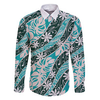 Cyan Tahiti Tiare Monstera Family Matching Tank Maxi Dress and Hawaiian Shirt Polynesian Pattern Curve Style - Polynesian Pride