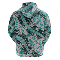 Cyan Tahiti Tiare Monstera Hoodie Polynesian Pattern Curve Style - Polynesian Pride