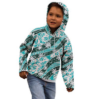Cyan Tahiti Tiare Monstera Kid Hoodie Polynesian Pattern Curve Style - Polynesian Pride