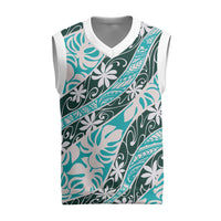 Cyan Tahiti Tiare Monstera Christmas Knitted V-Neck Vest Polynesian Pattern Curve Style - Polynesian Pride