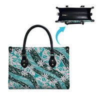 Cyan Tahiti Tiare Monstera Leather Bag Polynesian Pattern Curve Style - Polynesian Pride