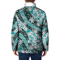 Cyan Tahiti Tiare Monstera Padded Jacket Polynesian Pattern Curve Style - Polynesian Pride