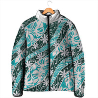 Cyan Tahiti Tiare Monstera Padded Jacket Polynesian Pattern Curve Style - Polynesian Pride