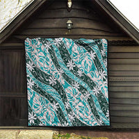 Cyan Tahiti Tiare Monstera Quilt Polynesian Pattern Curve Style - Polynesian Pride