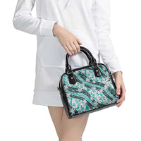 Cyan Tahiti Tiare Monstera Shoulder Handbag Polynesian Pattern Curve Style - Polynesian Pride