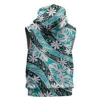 Cyan Tahiti Tiare Monstera Sleeveless Zip Hoodie Polynesian Pattern Curve Style - Polynesian Pride