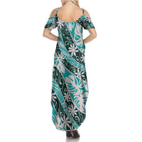 Cyan Tahiti Tiare Monstera Summer Maxi Dress Polynesian Pattern Curve Style LT01 - Polynesian Pride