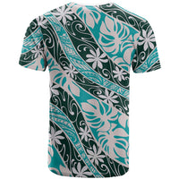 Cyan Tahiti Tiare Monstera T Shirt Polynesian Pattern Curve Style LT01 - Polynesian Pride