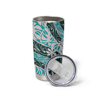 Cyan Tahiti Tiare Monstera Tumbler Cup Polynesian Pattern Curve Style - Polynesian Pride