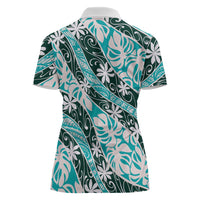 Cyan Tahiti Tiare Monstera Women Polo Shirt Polynesian Pattern Curve Style LT01 - Polynesian Pride