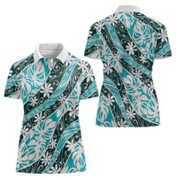 Cyan Tahiti Tiare Monstera Women Polo Shirt Polynesian Pattern Curve Style LT01 - Polynesian Pride