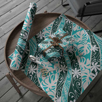 Cyan Tahiti Tiare Monstera Wrapping Paper Polynesian Pattern Curve Style - Polynesian Pride