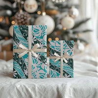 Cyan Tahiti Tiare Monstera Wrapping Paper Polynesian Pattern Curve Style - Polynesian Pride
