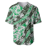 Matie Tahiti Tiare Monstera Baseball Jersey Polynesian Pattern Curve Style LT01 Green - Polynesian Pride