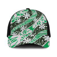 Matie Tahiti Tiare Monstera Baseball Net Cap Polynesian Pattern Curve Style LT01 One Size Black Green - Polynesian Pride