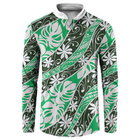 Matie Tahiti Tiare Monstera Button Sweatshirt Polynesian Pattern Curve Style - Polynesian Pride